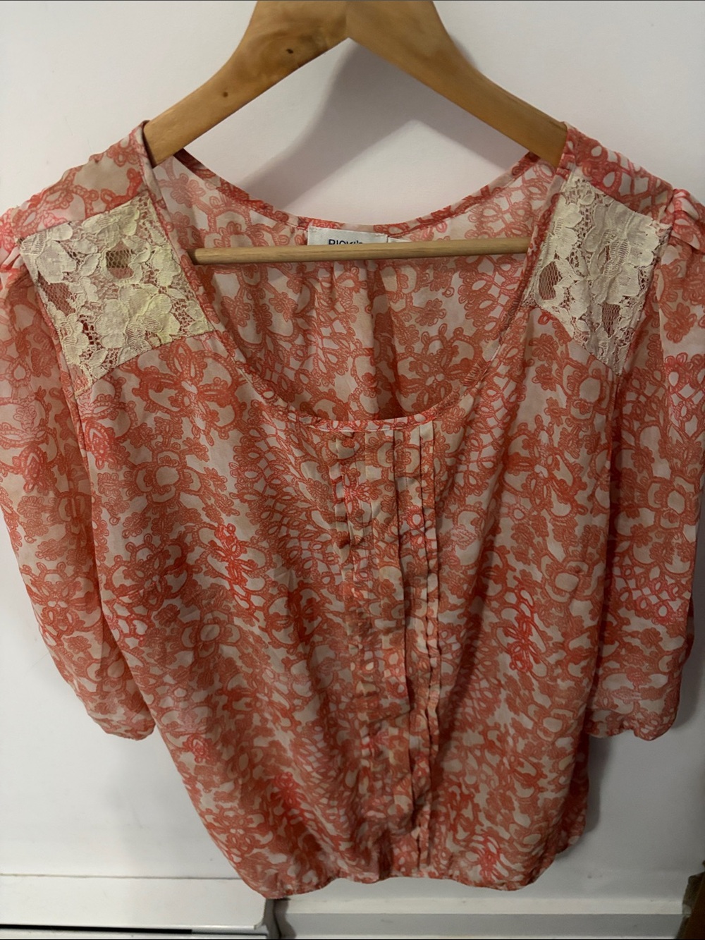 Ricki's Coral Floral Lace-Shoulder Blouse